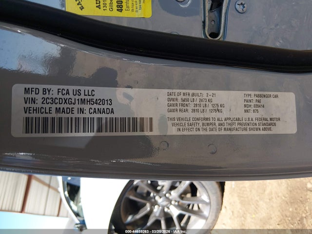 Продаж на аукціоні авто 2021 Dodge Charger Scat Pack Rwd, vin: 2C3CDXGJ1MH542013, номер лоту: 44659263