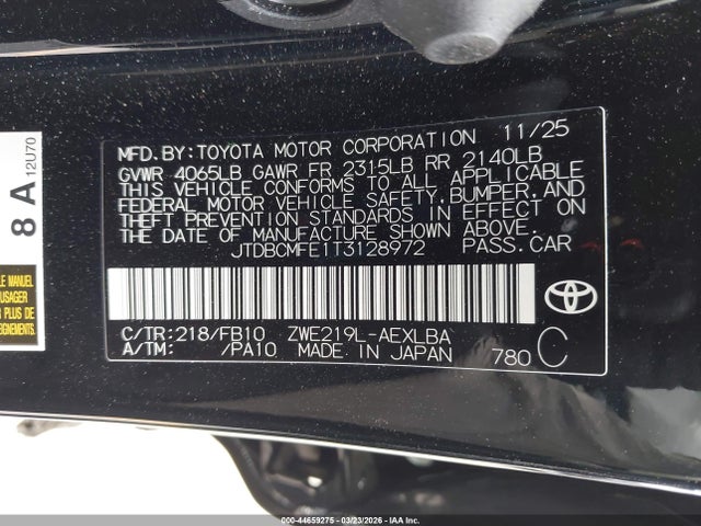 JTDBCMFE1T3128972 Toyota Corolla Hybrid Hybrid Le
