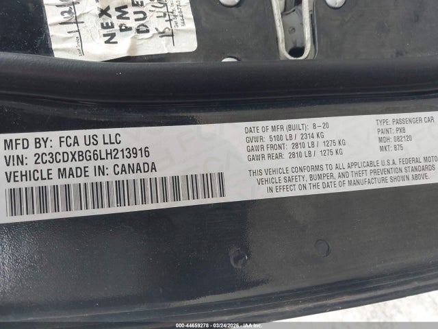 Aukcja sprzedaży 2020 Dodge Charger Sxt Rwd, vin: 2C3CDXBG6LH213916, numer aukcji: 44659278