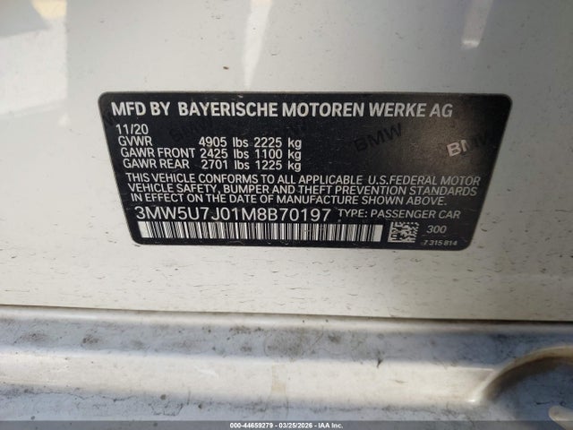 Продажа на аукционе авто 2021 Bmw M340i, vin: 3MW5U7J01M8B70197, номер лота: 44659279
