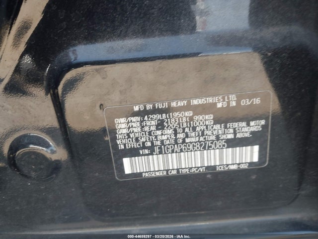 44659297 :رقم المزاد ، JF1GPAP69G8275085 vin ، 2016 Subaru Impreza 2.0i Sport Premium مزاد بيع