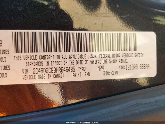 Продажа на аукционе авто 2017 Dodge Grand Caravan Sxt, vin: 2C4RDGCG3HR646485, номер лота: 44659313