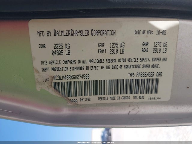 44659323 :رقم المزاد ، 2C3LA43RX6H274598 vin ، 2006 Chrysler 300 مزاد بيع