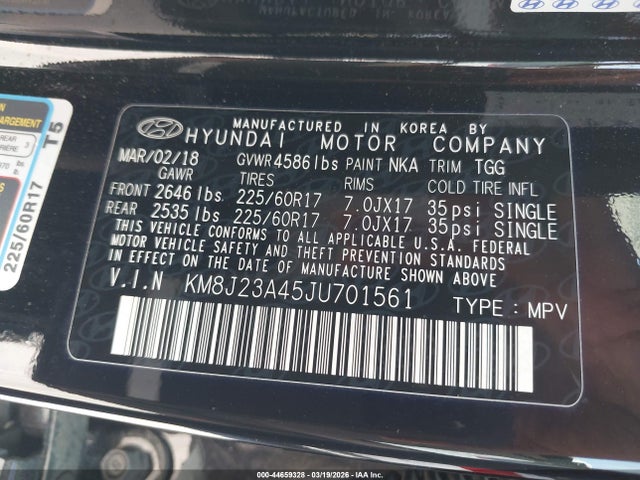 KM8J23A45JU701561 Hyundai TUCSON SE
