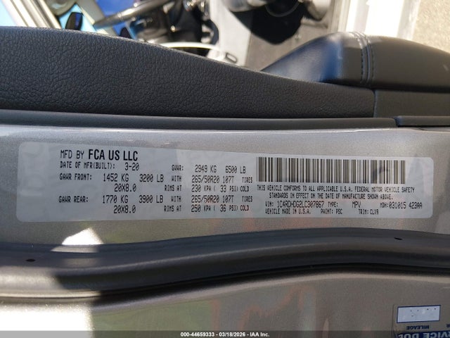 Auction sale of the 2020 Dodge Durango Gt Rwd, vin: 1C4RDHDG2LC307867, lot number: 44659333