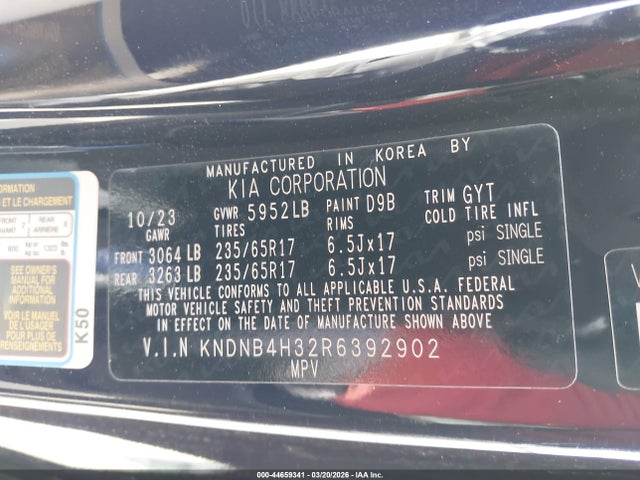 Aukcja sprzedaży 2024 Kia Carnival Mpv Lx Seat Package, vin: KNDNB4H32R6392902, numer aukcji: 44659341
