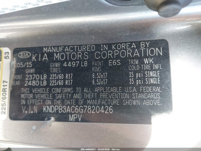 KNDPB3AC6G7820426 KIA Sportage Lx