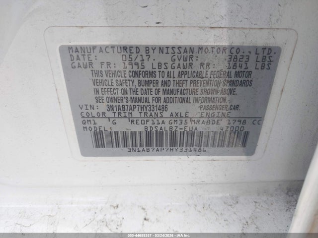 Nissan SENTRA S 2017 3N1AB7AP7HY331486 Image 9