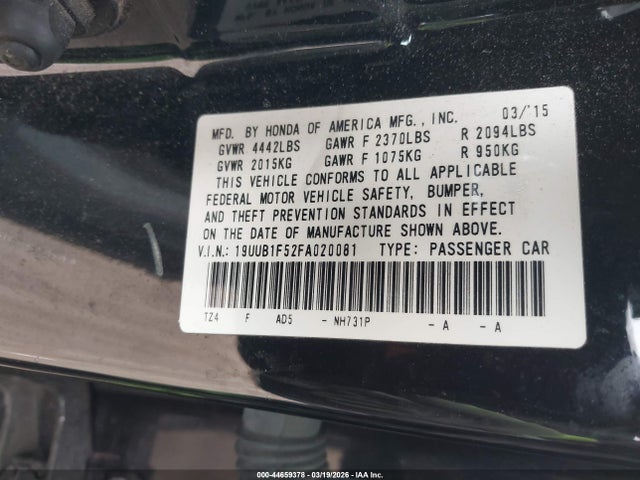 44659378 :رقم المزاد ، 19UUB1F52FA020081 vin ، 2015 Acura Tlx Tech مزاد بيع