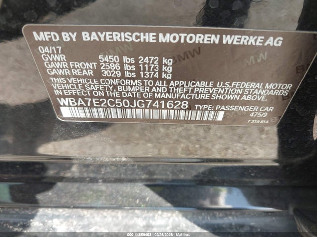 2018 Bmw 740i მანქანა იყიდება აუქციონზე, vin: WBA7E2C50JG741628, აუქციონის ნომერი: 44659403