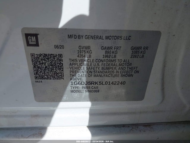 44659412 :رقم المزاد ، 1G6DJ5RK5L0142240 vin ، 2020 Cadillac Ct4 Luxury مزاد بيع