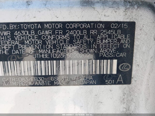 Продаж на аукціоні авто 2015 Lexus Is 350, vin: JTHBE1D23F5020202, номер лоту: 44659417