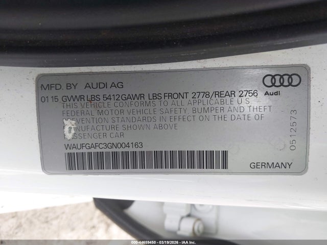 44659450 :رقم المزاد ، WAUFGAFC3GN004163 vin ، 2016 Audi A6 3.0t Premium Plus مزاد بيع