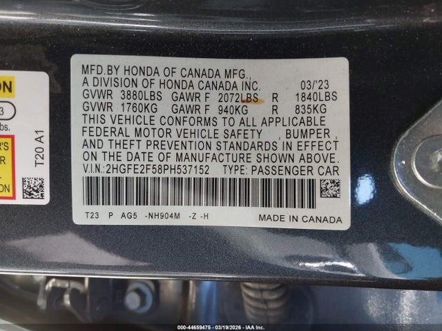 Honda Civic Sport 2023 2HGFE2F58PH537152 Image 9