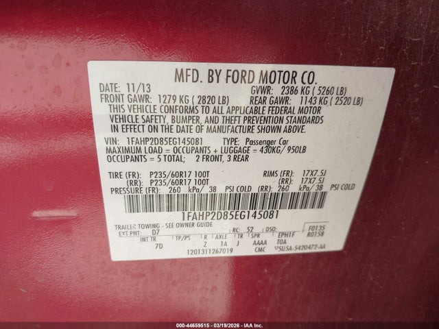 Ford TAURUS SE 2014 1FAHP2D85EG145081 Image 9