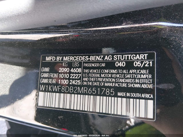 Продажа на аукционе авто 2021 Mercedes-benz C 300 Sedan, vin: W1KWF8DB2MR651785, номер лота: 44659553