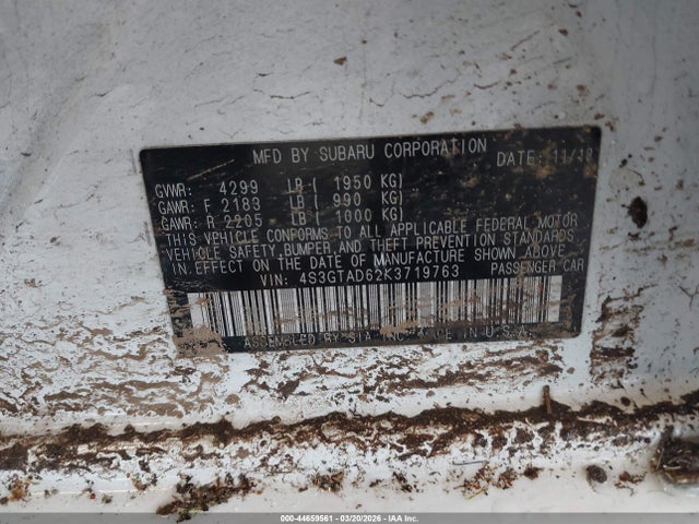 4S3GTAD62K3719763 Subaru Impreza 2.0i Premium