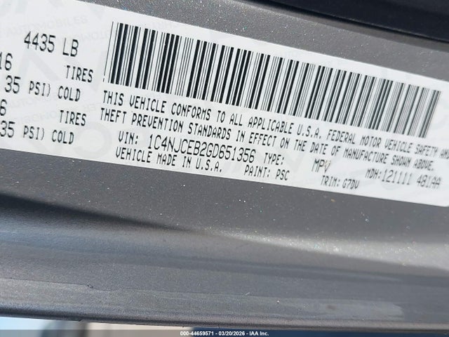 1C4NJCEB2GD651356 Jeep Compass Latitude