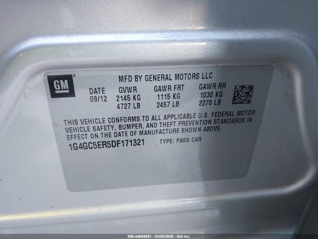 44659591 :رقم المزاد ، 1G4GC5ER5DF171321 vin ، 2013 Buick Lacrosse Leather Group مزاد بيع