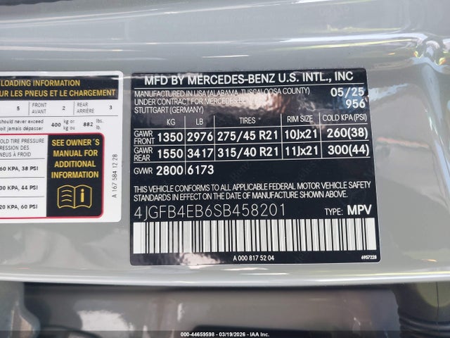 44659598 :رقم المزاد ، 4JGFB4EB6SB458201 vin ، 2025 Mercedes-benz Gle 350 مزاد بيع