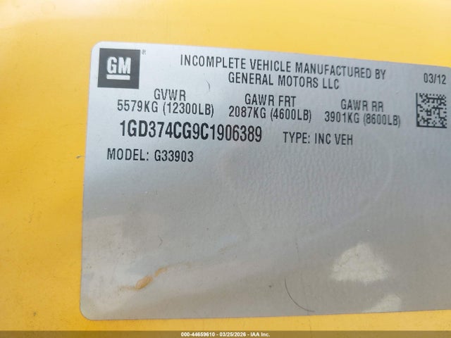 Продажа на аукционе авто 2012 Gmc Savana Cutaway Work Van, vin: 1GD374CG9C1906389, номер лота: 44659610