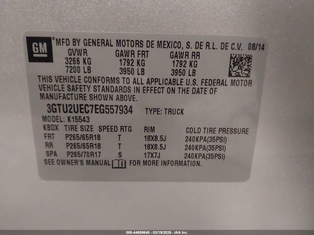 Aukcja sprzedaży 2014 Gmc Sierra 1500 Sle, vin: 3GTU2UEC7EG557934, numer aukcji: 44659648
