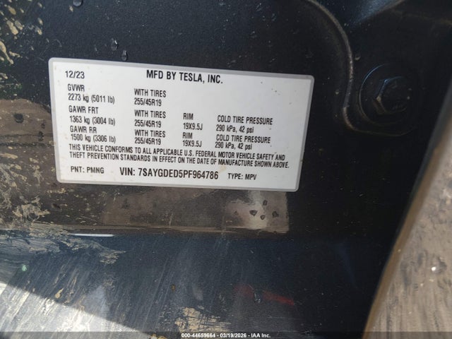 44659664 :رقم المزاد ، 7SAYGDED5PF964786 vin ، 2023 Tesla Model Y Rwd مزاد بيع