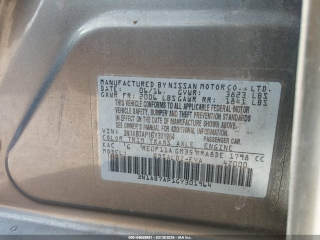 Продажа на аукционе авто 2016 Nissan Sentra Sv, vin: 3N1AB7AP1GY301964, номер лота: 44659691