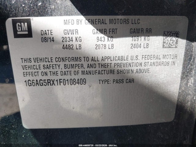 Продаж на аукціоні авто 2015 Cadillac Ats Standard, vin: 1G6AG5RX1F0108409, номер лоту: 44659720