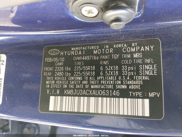 Продаж на аукціоні авто 2010 Hyundai Tucson Limited, vin: KM8JU3ACXAU063146, номер лоту: 44659743
