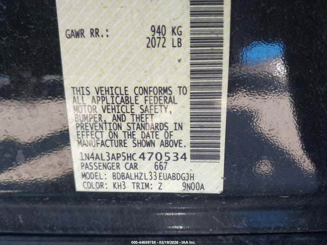 1N4AL3AP5HC470534 Nissan Altima 2.5 Sr