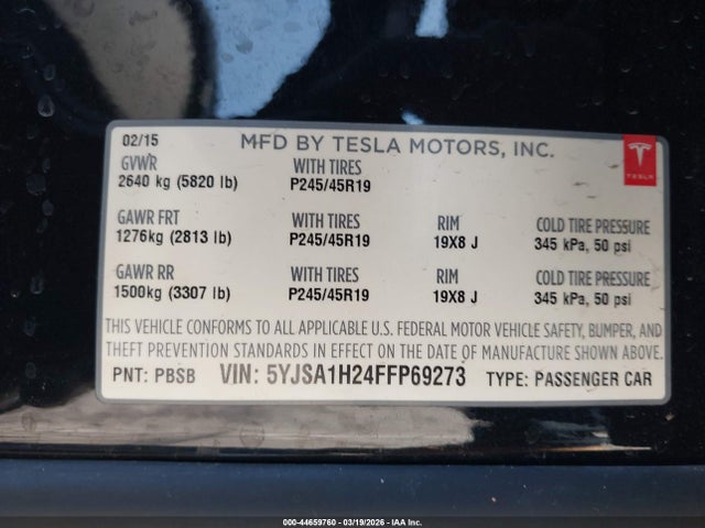 2015 TESLA MODEL S 5YJSA1H24FFP69273 Photo 8