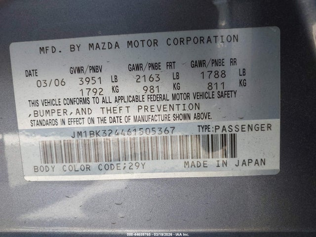 2006 MAZDA MAZDA3 JM1BK324461505367 Photo 8