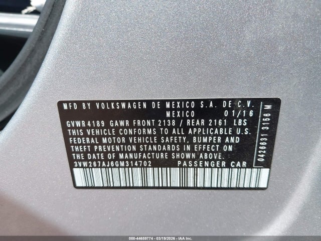 3VW267AJ6GM314702 Volkswagen Jetta 1.4t S