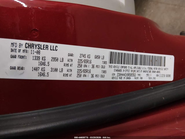 2009 Dodge Grand Caravan Se მანქანა იყიდება აუქციონზე, vin: 2D8HN44EX9R585563, აუქციონის ნომერი: 44659778