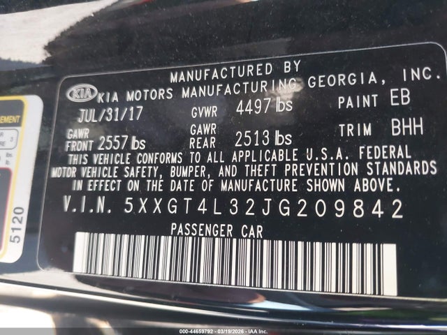 5XXGT4L32JG209842 KIA Optima Lx
