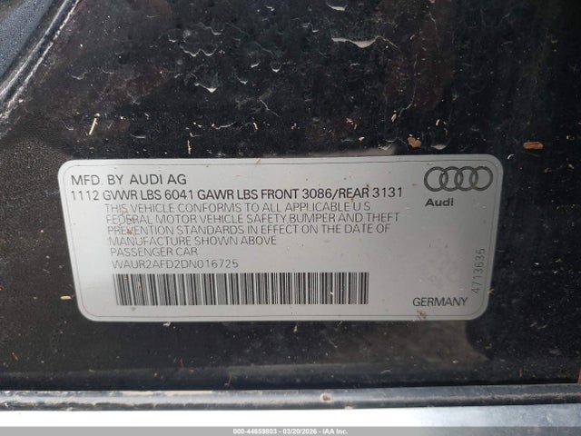 Aukcja sprzedaży 2013 Audi A8 L 4.0t, vin: WAUR2AFD2DN016725, numer aukcji: 44659803