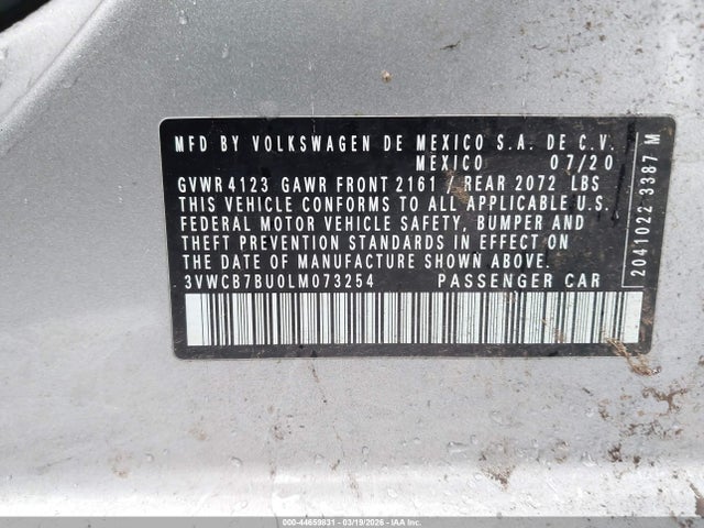 Aukcja sprzedaży 2020 Volkswagen Jetta 1.4t R-line/1.4t S/1.4t Se, vin: 3VWCB7BU0LM073254, numer aukcji: 44659831