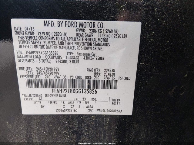 Ford TAURUS SEL 2016 1FAHP2E8XGG135826 Image 9