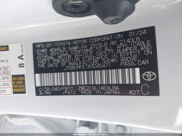 Toyota Corolla Hybrid Le 2024 JTDBCMFE1R3045471 Image 9