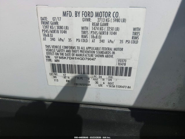 1FM5K7DH1HGD79047 Ford EXPLORER XLT