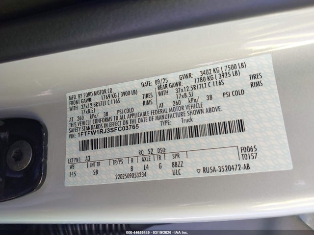Ford F-150 Raptor 2025 1FTFW1RJ3SFC03765 Image 9