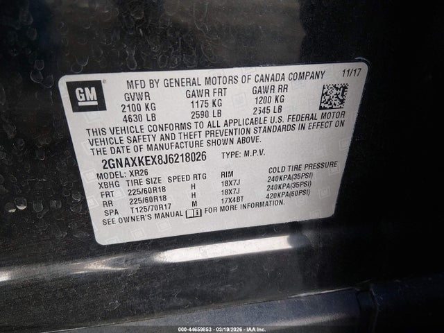 2GNAXKEX8J6218026 Chevrolet EQUINOX LT