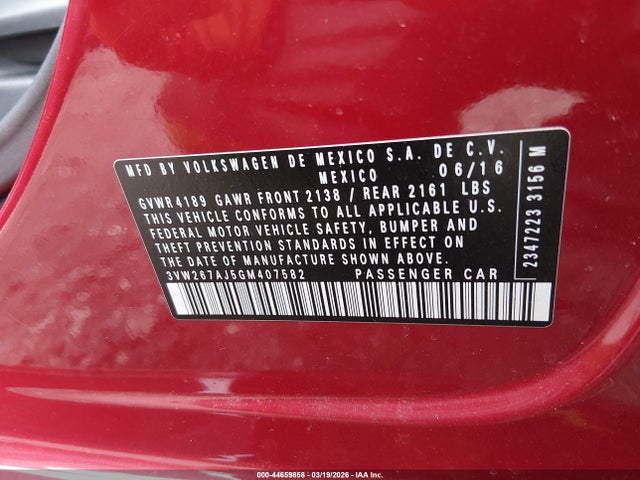 3VW267AJ5GM407582 Volkswagen Jetta 1.4t S