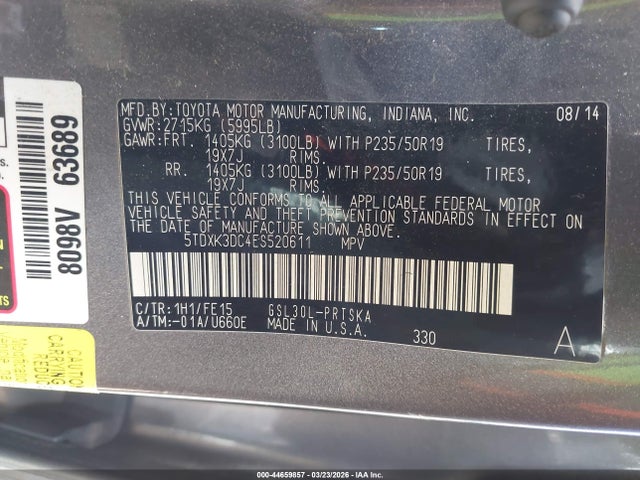 5TDXK3DC4ES520611 Toyota Sienna Sport