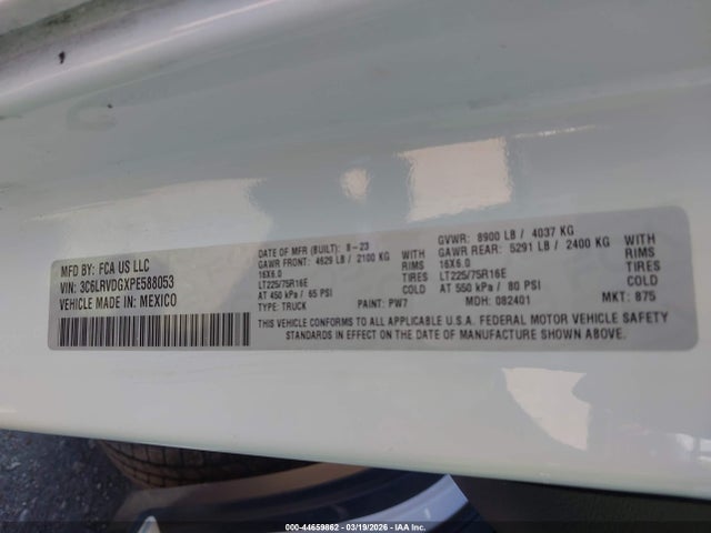 Aukcja sprzedaży 2023 Ram Promaster 2500 High Roof 159 Wb, vin: 3C6LRVDGXPE588053, numer aukcji: 44659862