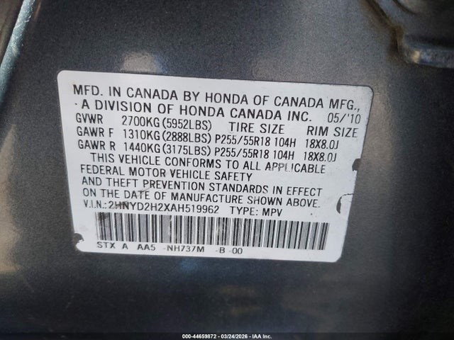 Aukcja sprzedaży 2010 Acura Mdx 3.7l (a6), vin: 2HNYD2H2XAH519962, numer aukcji: 44659872