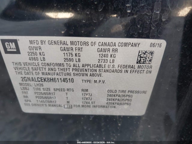 Chevrolet EQUINOX LT 2017 2GNALCEK8H6114510 Image 9