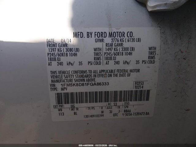 Ford EXPLORER XLT 2015 1FM5K8D81FGA86333 Image 9