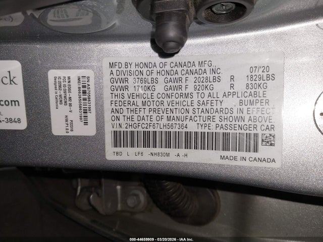 Honda Civic Lx 2020 2HGFC2F67LH567364 Image 9